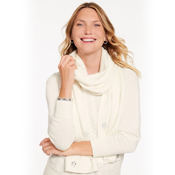 Talbots Snowflake Embellished Soft Knit Scarf - Ivory - Picture 4 of 7